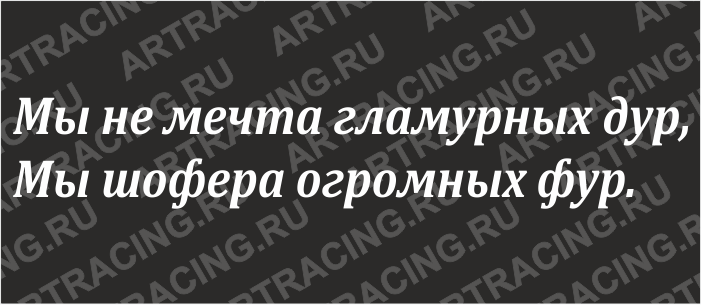 наклейка (плоттер) "Мы не мечта гламурных дур, мы шофера огромных фур!", 600*100, белая