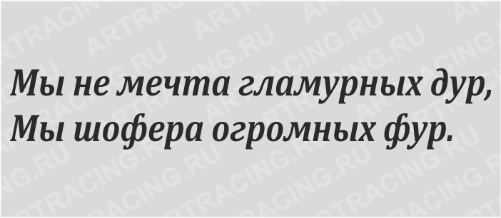 наклейка (плоттер) "Мы не мечта гламурных дур, мы шофера огромных фур!", 600*100, черная