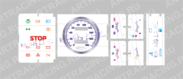 вставка в панель приборов ВАЗ 2108-21099 (низкая), RACING LINE (зеркало), фон бел., подсв.син