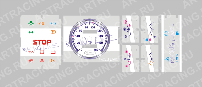 вставка в панель приборов ВАЗ 2108-21099 (низкая), RACING LINE (зеркало), фон сереб., подсв.красн
