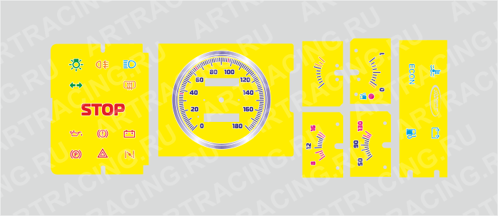 вставка в панель приборов ВАЗ 2108-21099 (низкая) шкала 4, фон желт., подсв. син