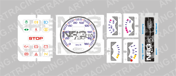вставка в панель приборов ВАЗ 2108-21099 (низкая), NRG, фон сереб., подсв. син