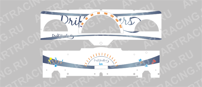 вставка в панель приборов ВАЗ 2101, ОКА, зеркало DRIFTMASTERS, фон бел., подсв. оранж.