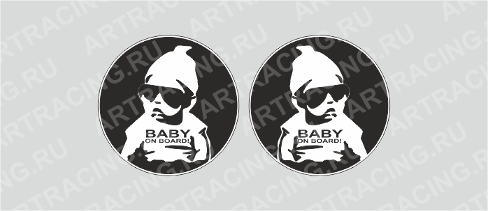 наклейка "Baby on board (черные очки)", круг, D-100 мм, черный фон