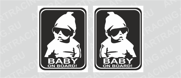 наклейка "Baby on board (черные очки)", 150*200, черный фон