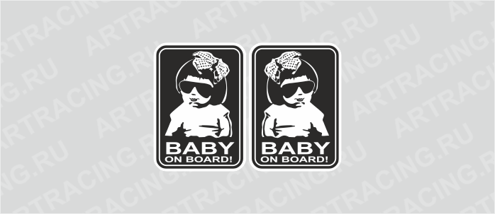 наклейка "Baby on board (черные очки, девочка)", 100*150, черный фон